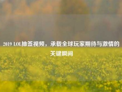 2019 LOL抽签视频，承载全球玩家期待与激情的关键瞬间