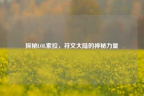 探秘LOL索拉，符文大陆的神秘力量